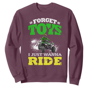 Funny Quad Bike Kid Sweatshirt Forget Toys I Just Wanna Ride TS09 Maroon Print Your Wear