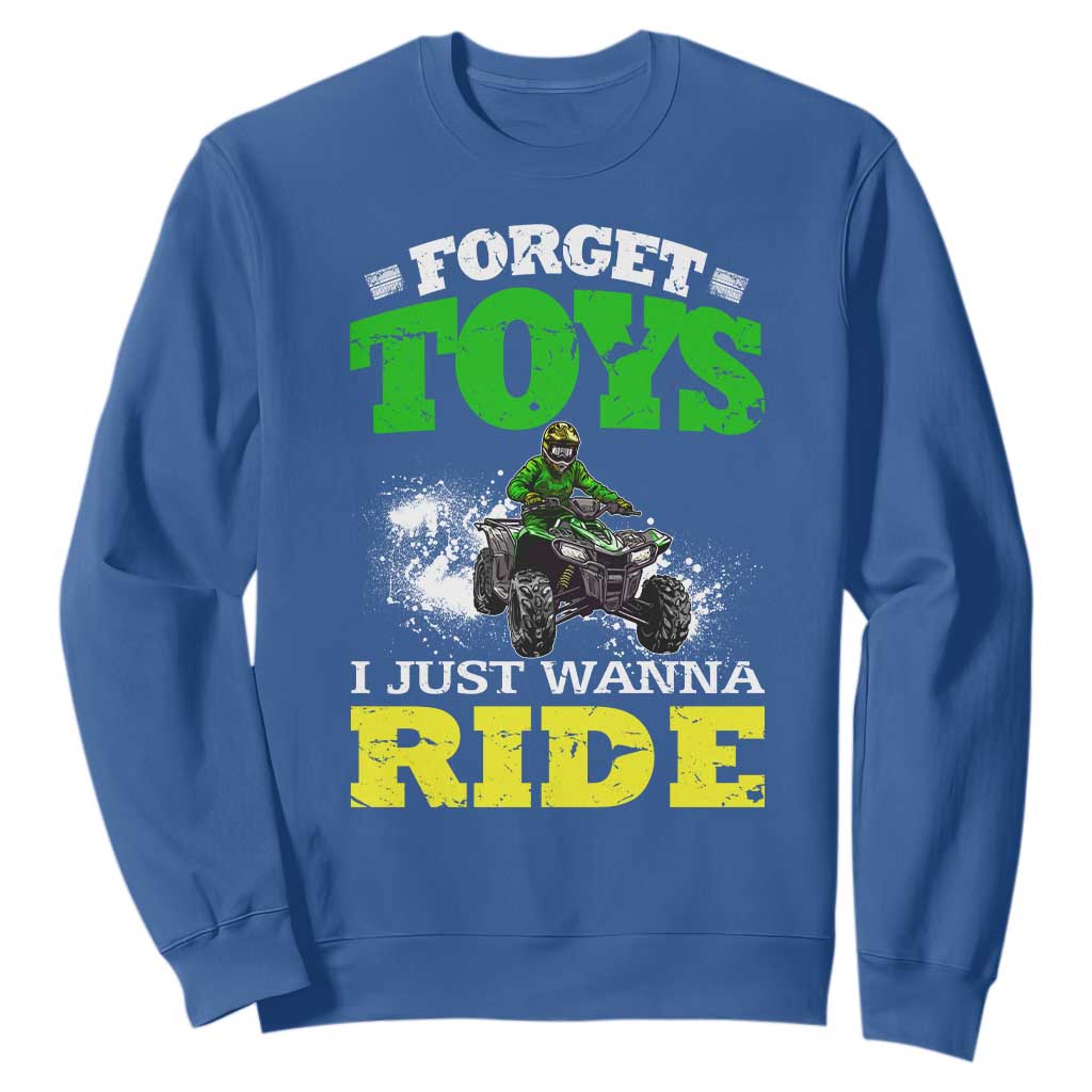 Funny Quad Bike Kid Sweatshirt Forget Toys I Just Wanna Ride TS09 Royal Blue Print Your Wear