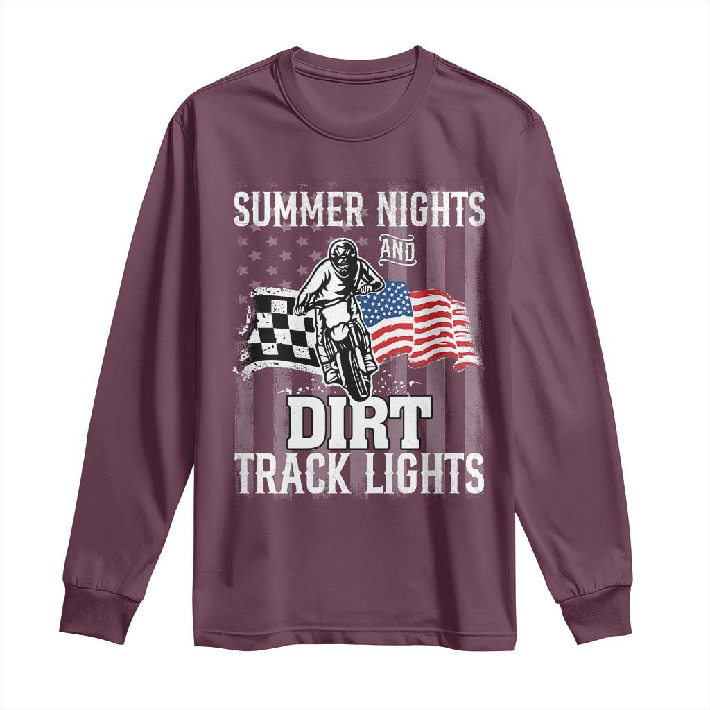 Dirt Bike Long Sleeve Shirt Summer Nights Dirt Track Lights Racing TS09 Maroon Print Your Wear