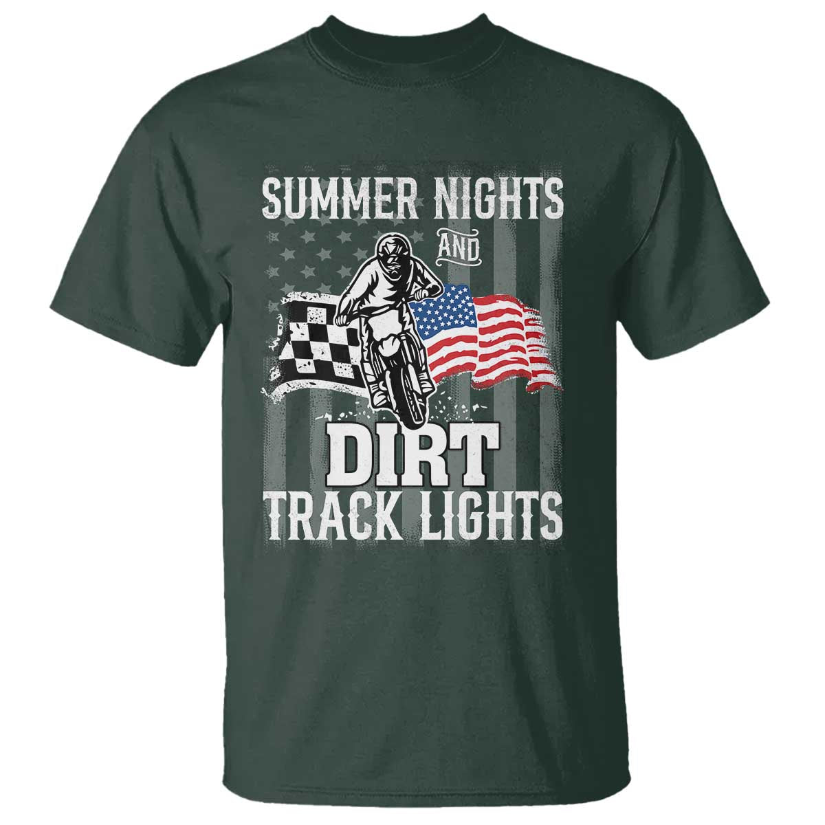 Dirt Bike T Shirt Summer Nights Dirt Track Lights Racing TS09 Dark Forest Green Print Your Wear