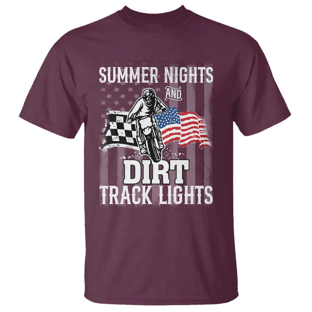 Dirt Bike T Shirt Summer Nights Dirt Track Lights Racing TS09 Maroon Print Your Wear