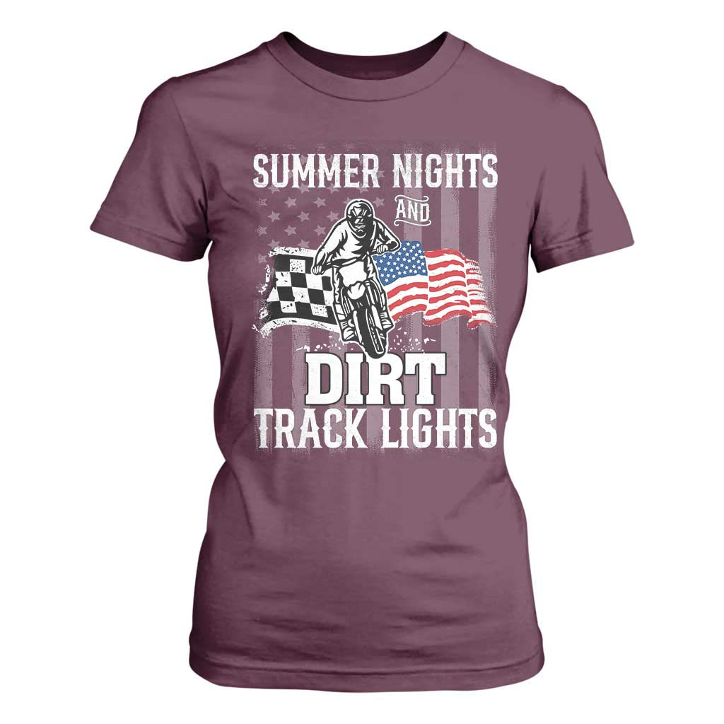 Dirt Bike T Shirt For Women Summer Nights Dirt Track Lights Racing TS09 Maroon Print Your Wear