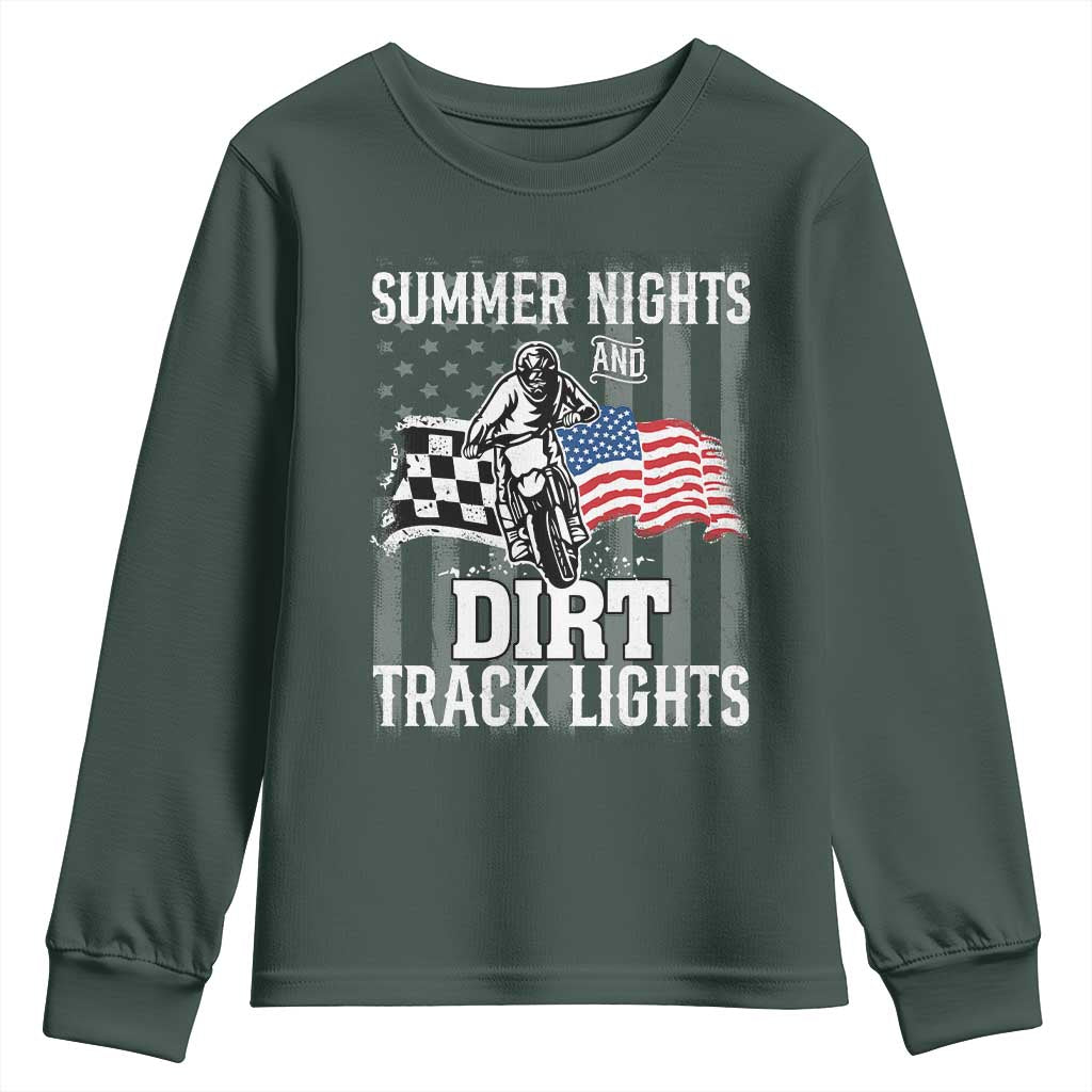 Dirt Bike Youth Sweatshirt Summer Nights Dirt Track Lights Racing TS09 Dark Forest Green Print Your Wear