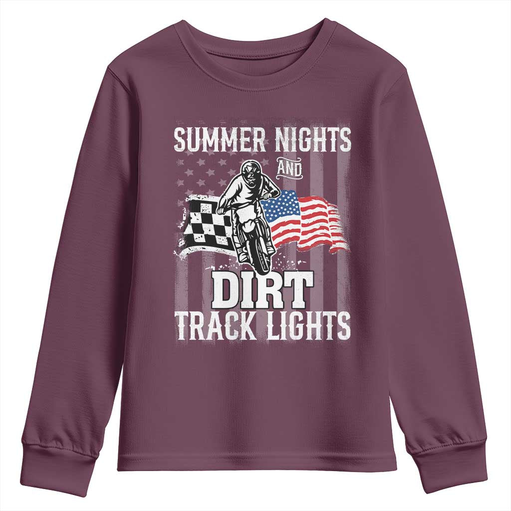 Dirt Bike Youth Sweatshirt Summer Nights Dirt Track Lights Racing TS09 Maroon Print Your Wear