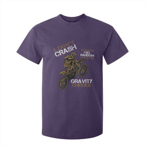 Dirt Bike T Shirt For Kid I Don't Crash I Do Random Gravity Checks TS09 Purple Print Your Wear