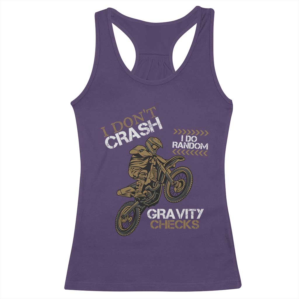 Dirt Bike Racerback Tank Top I Don't Crash I Do Random Gravity Checks TS09 Purple Print Your Wear