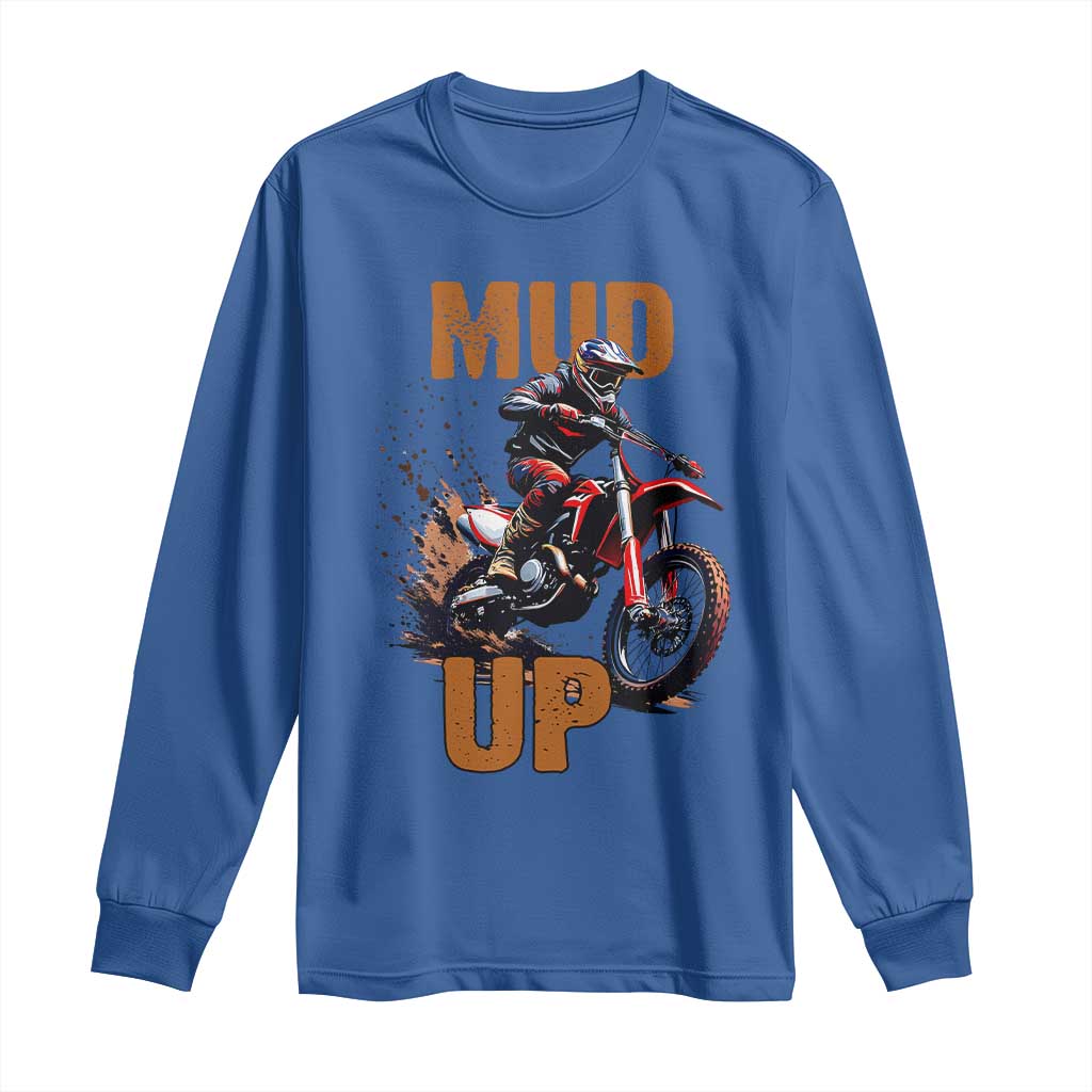 Dirt Bike Mud Up Long Sleeve Shirt TS09 Royal Blue Print Your Wear