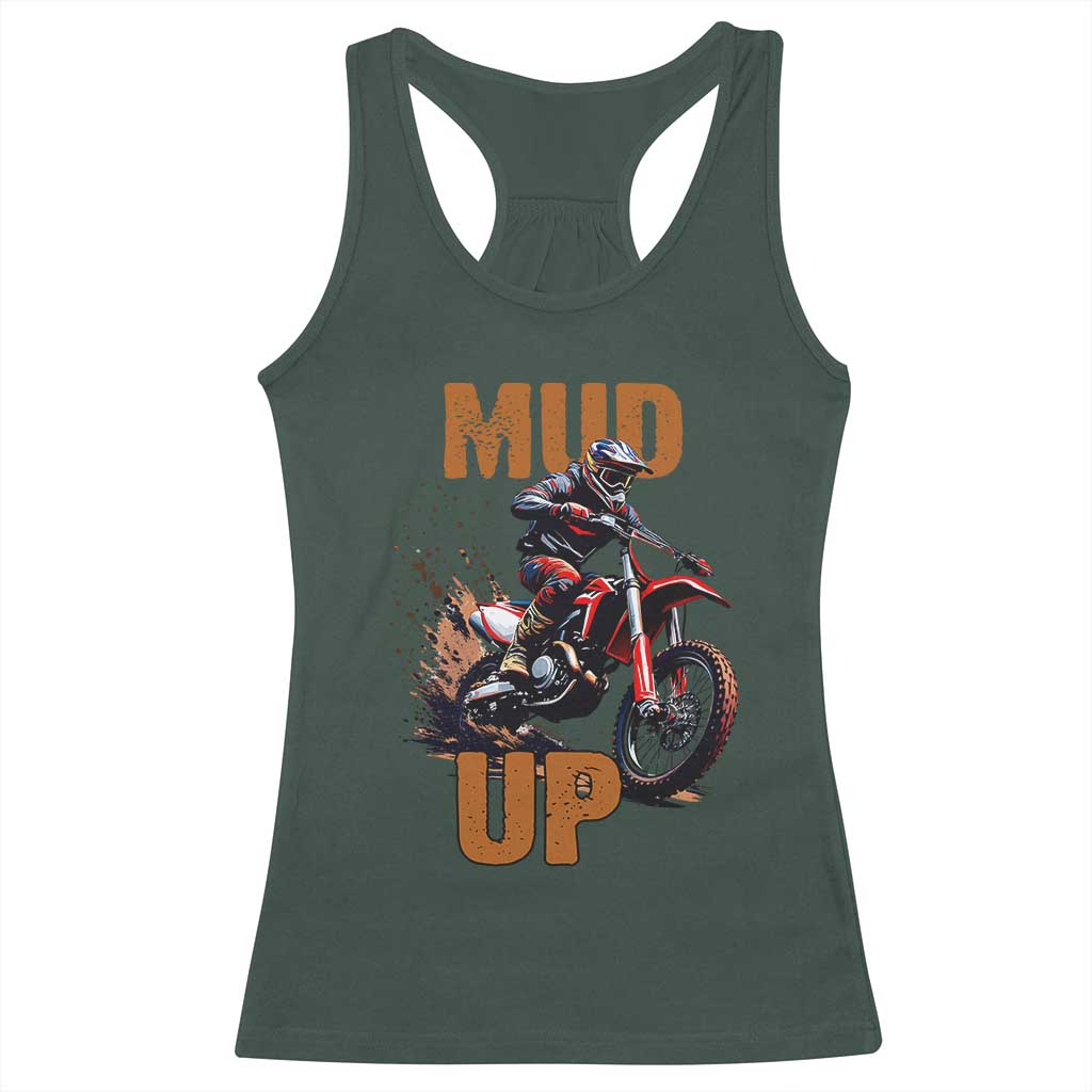 Dirt Bike Mud Up Racerback Tank Top TS09 Dark Forest Green Print Your Wear