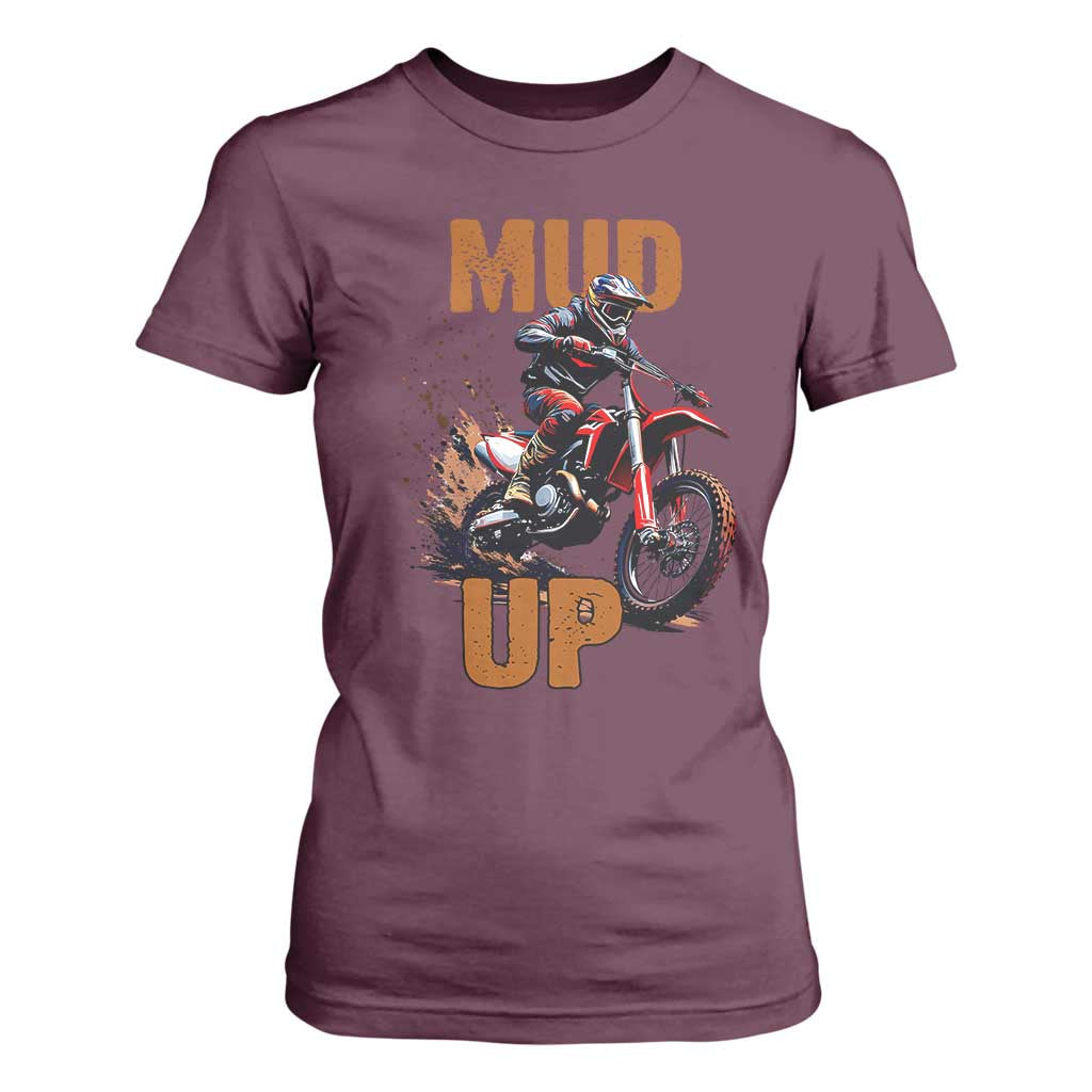 Dirt Bike Mud Up T Shirt For Women TS09 Maroon Print Your Wear