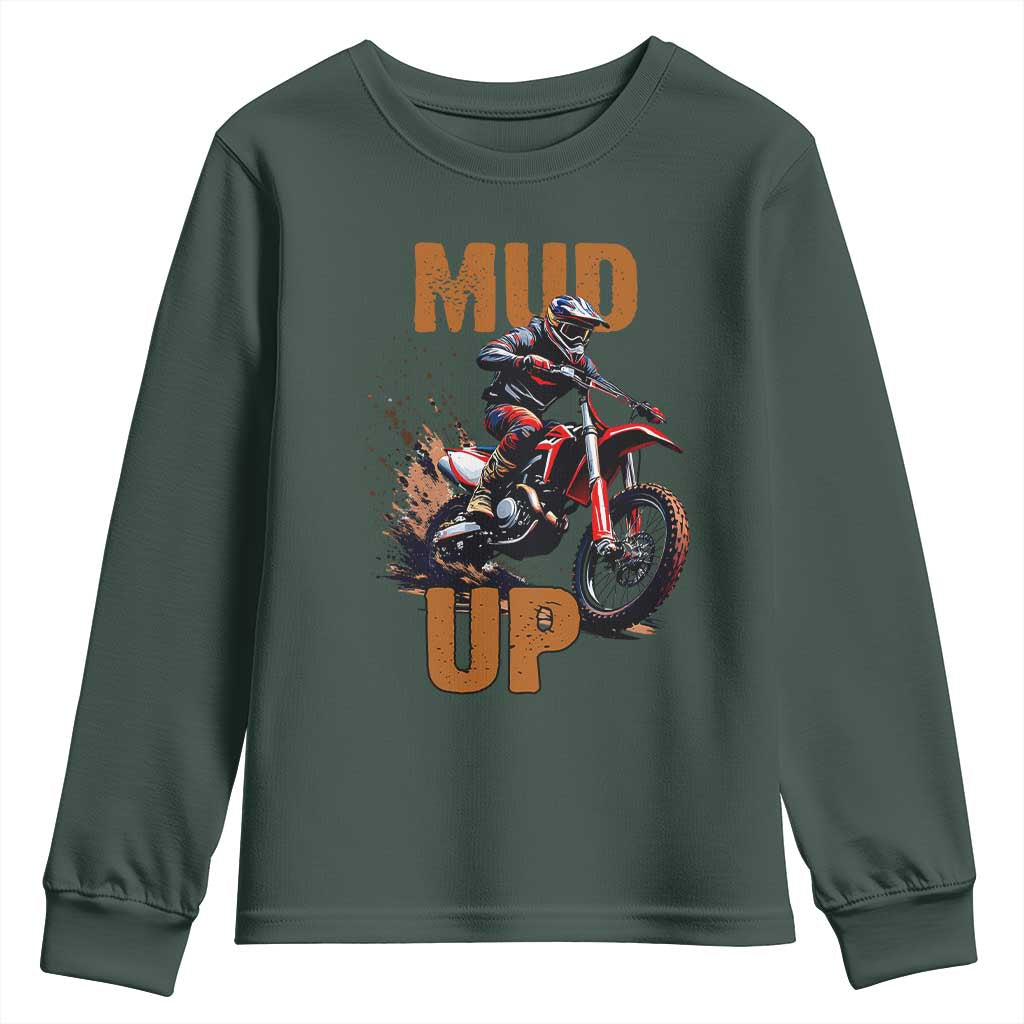 Dirt Bike Mud Up Youth Sweatshirt TS09 Dark Forest Green Print Your Wear