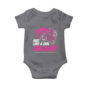Dirt Bike Girl Baby Onesie Braaap Like A Girl TS09 Charcoal Print Your Wear