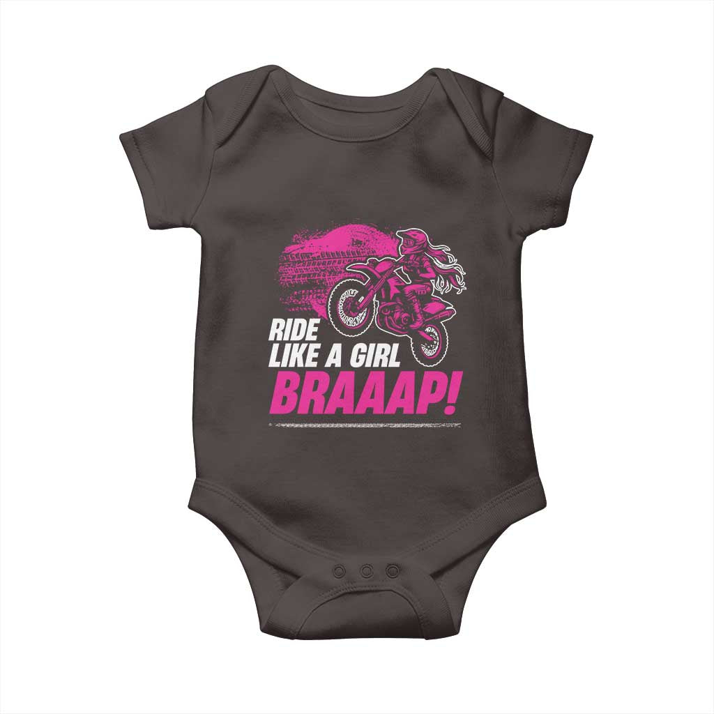 Dirt Bike Girl Baby Onesie Braaap Like A Girl TS09 Dark Chocolate Print Your Wear