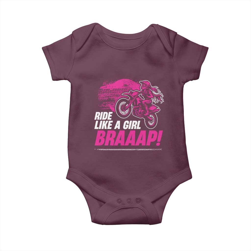 Dirt Bike Girl Baby Onesie Braaap Like A Girl TS09 Maroon Print Your Wear