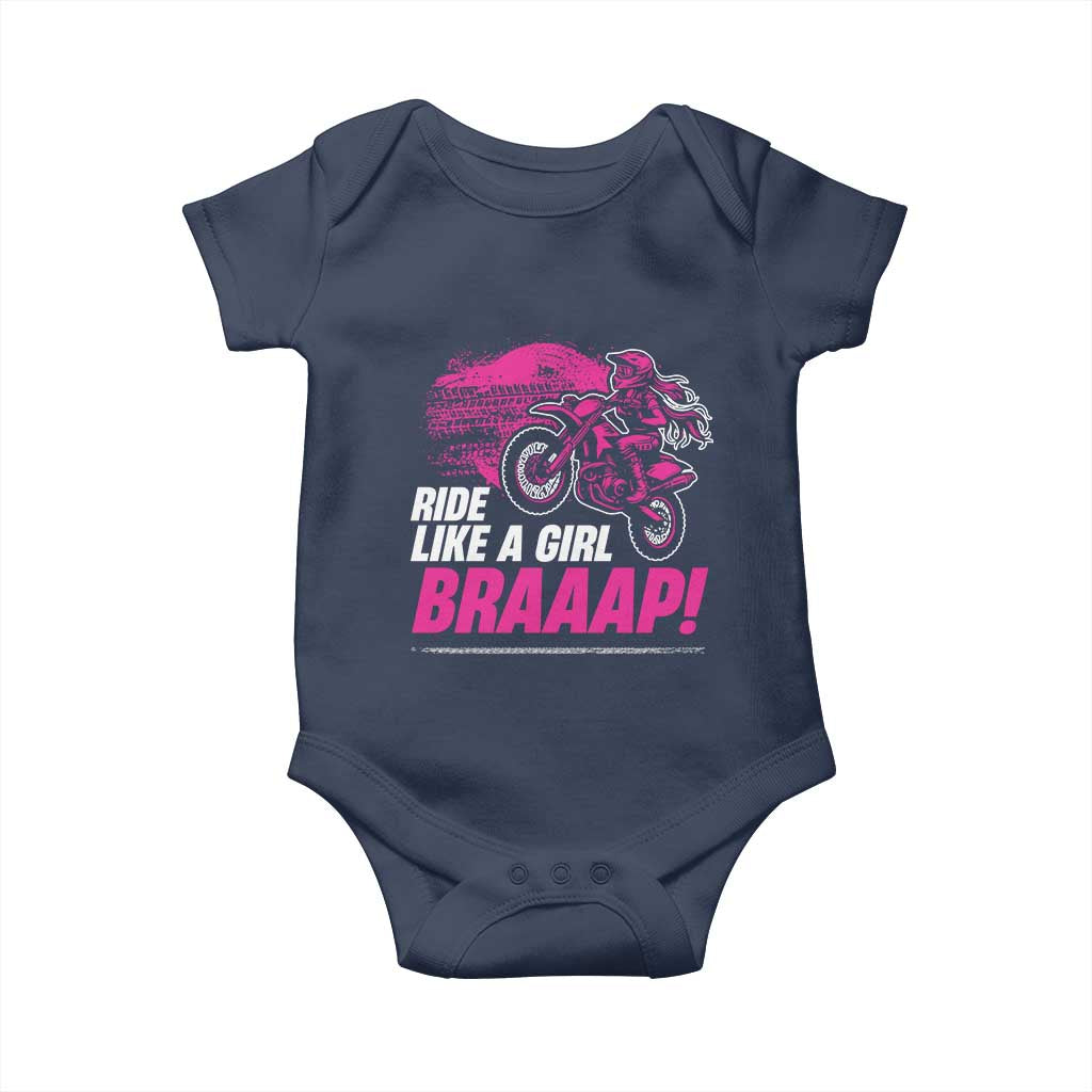 Dirt Bike Girl Baby Onesie Braaap Like A Girl TS09 Navy Print Your Wear
