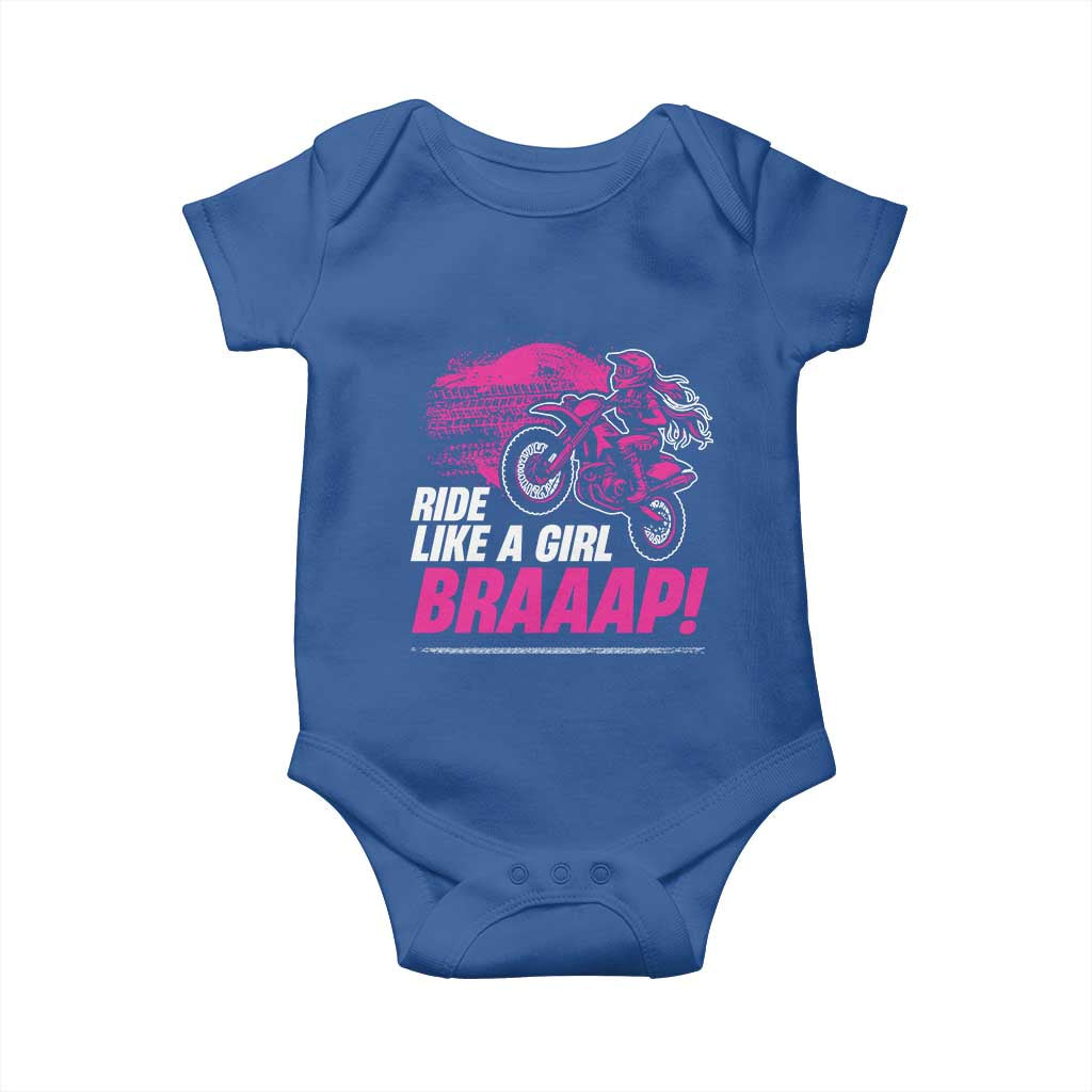 Dirt Bike Girl Baby Onesie Braaap Like A Girl TS09 Royal Blue Print Your Wear