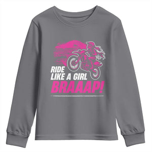 Dirt Bike Girl Youth Sweatshirt Braaap Like A Girl TS09 Charcoal Print Your Wear