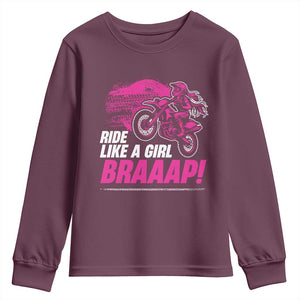 Dirt Bike Girl Youth Sweatshirt Braaap Like A Girl TS09 Maroon Print Your Wear