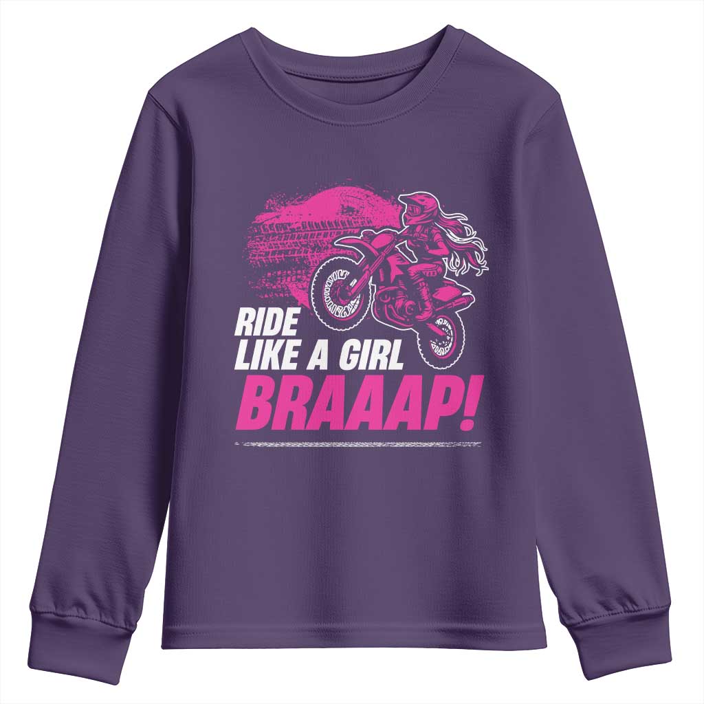 Dirt Bike Girl Youth Sweatshirt Braaap Like A Girl TS09 Purple Print Your Wear