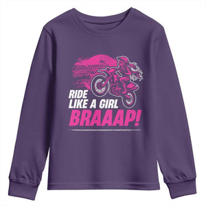 Dirt Bike Girl Youth Sweatshirt Braaap Like A Girl TS09 Purple Print Your Wear