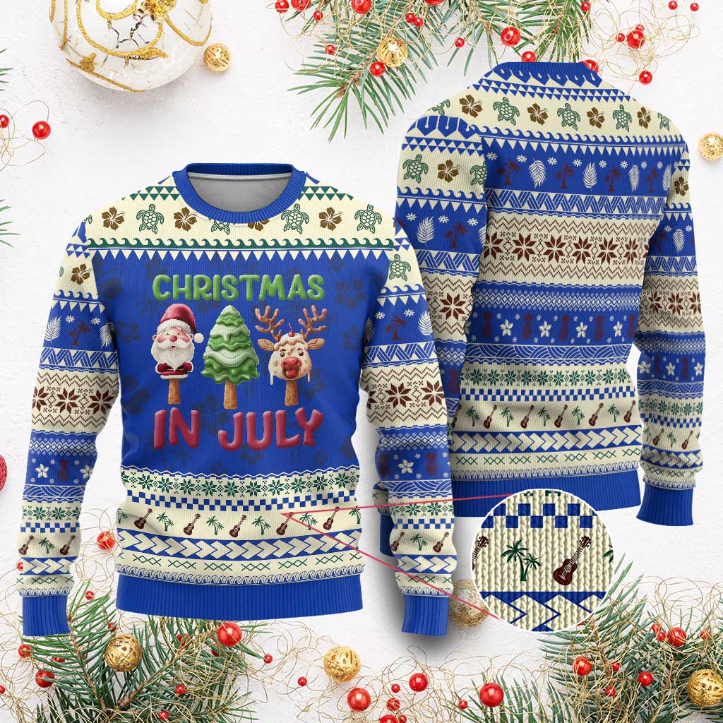 Tropical Xmas Ugly Christmas Sweater Ice Cream Santa Christmas Tree Reindeer TS09 Blue Print Your Wear