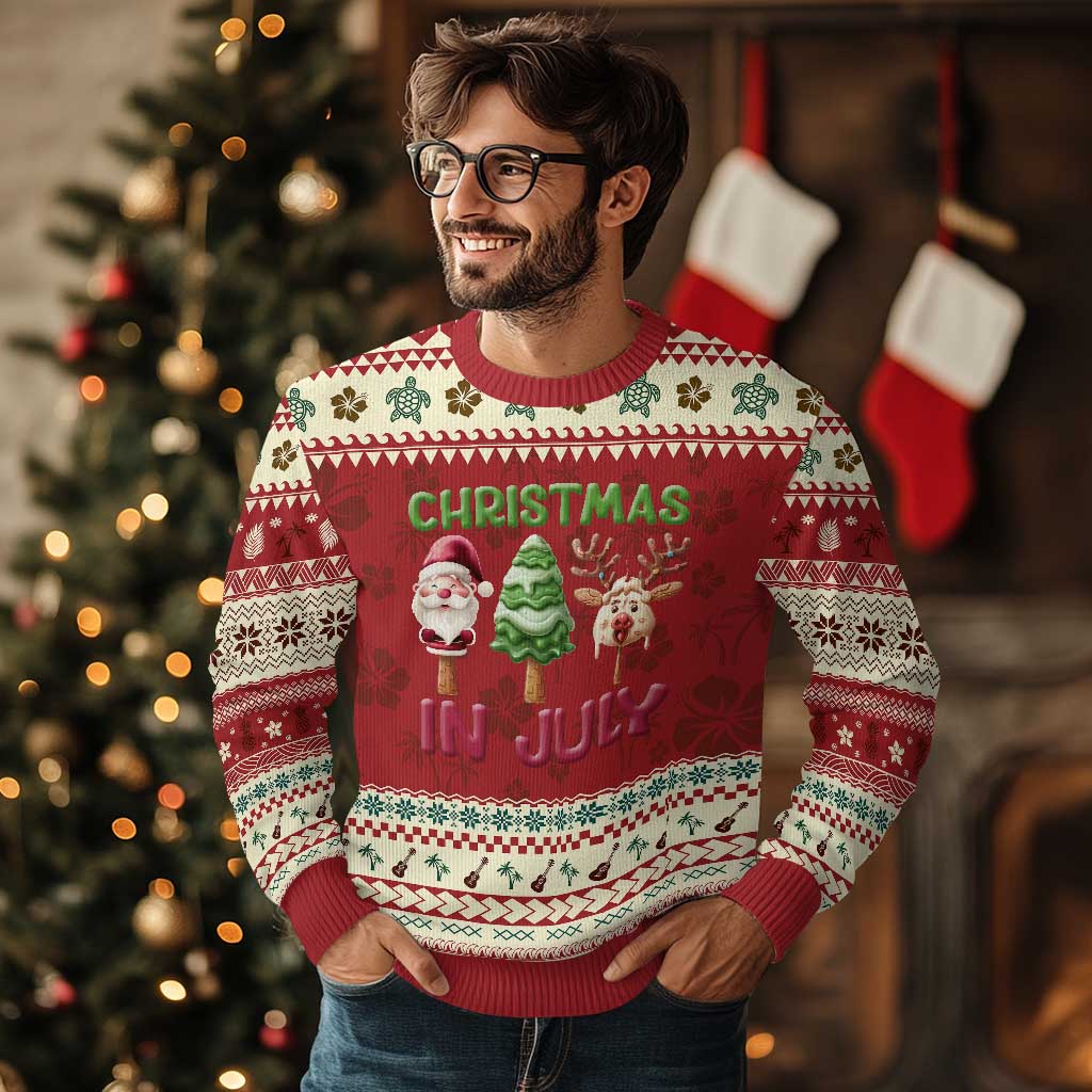 Tropical Xmas Ugly Christmas Sweater Ice Cream Santa Christmas Tree Reindeer TS09 Hibiscus Print Your Wear