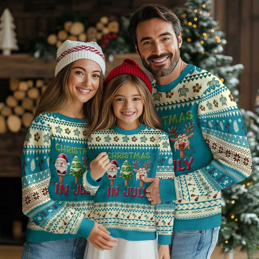 Tropical Xmas Ugly Christmas Sweater Ice Cream Santa Christmas Tree Reindeer TS09 Teal Print Your Wear