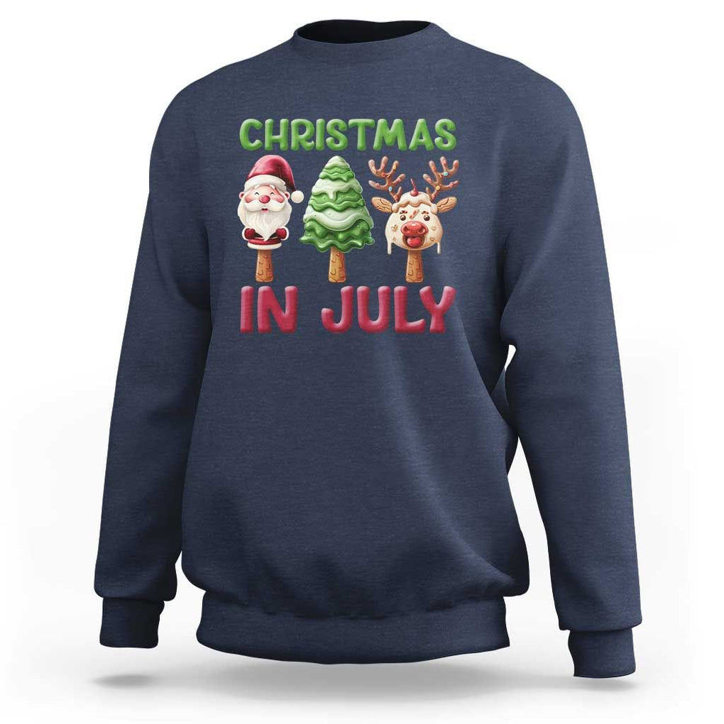 Christmas In July Sweatshirt Ice Cream Santa Christmas Tree Reindeer TS09 Navy Print Your Wear