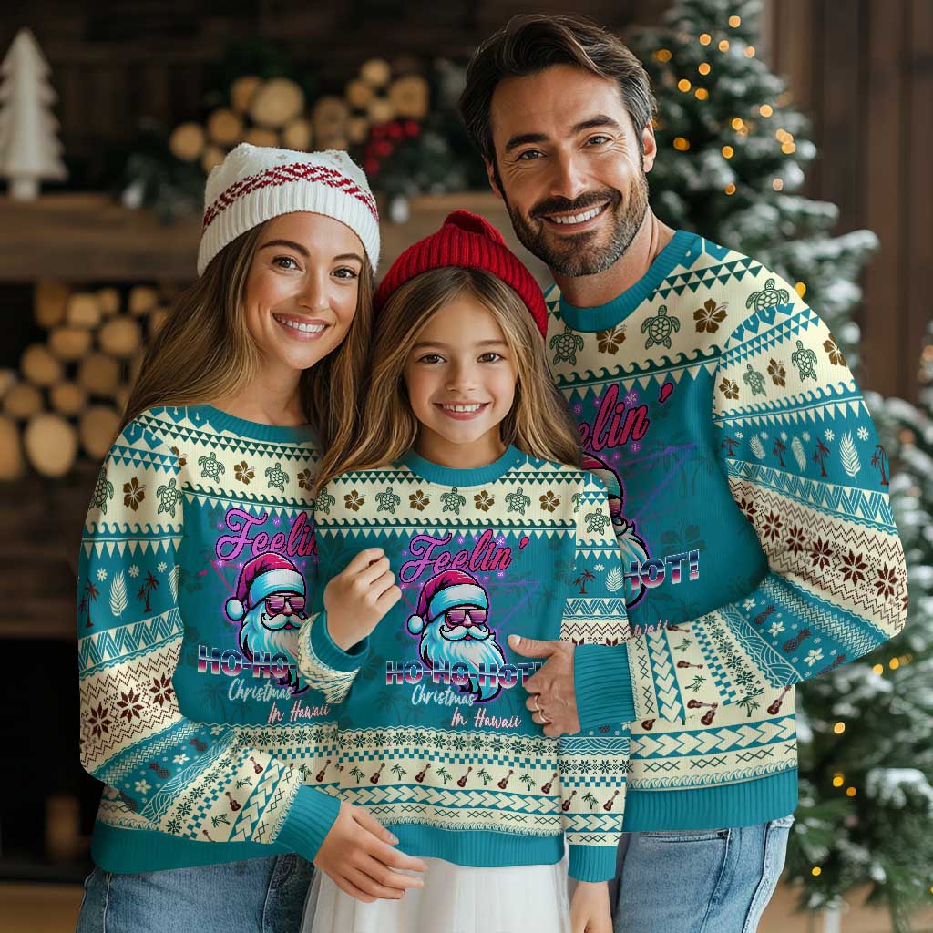 Tropical Xmas Ugly Christmas Sweater Retro Santa Feelin' Ho Ho Hot TS09 Teal Print Your Wear