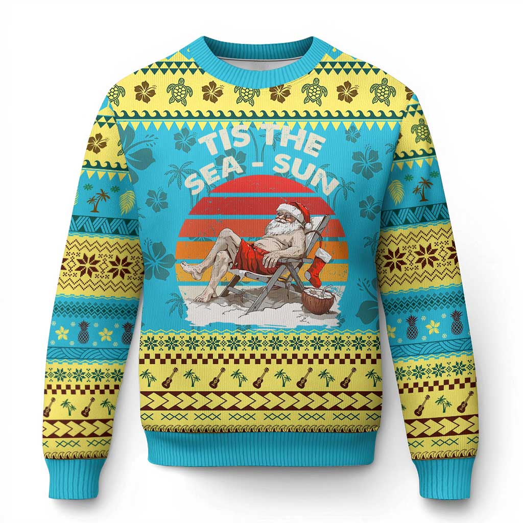 Tropical Xmas Ugly Christmas Sweater Tis The Sea Sun Santa At The Beach TS09 Hawaii Print Your Wear