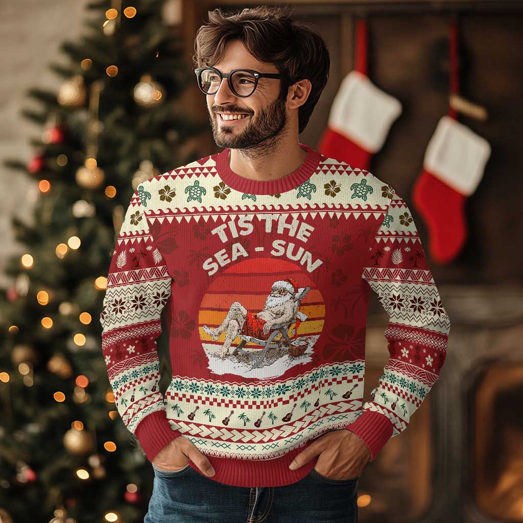 Tropical Xmas Ugly Christmas Sweater Tis The Sea Sun Santa At The Beach TS09 Hibiscus Print Your Wear