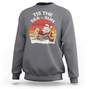 Funny Christmas In July Sweatshirt Tis The Sea Sun Santa At The Beach TS09 Charcoal Print Your Wear
