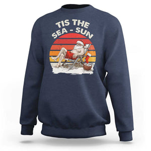 Funny Christmas In July Sweatshirt Tis The Sea Sun Santa At The Beach TS09 Navy Print Your Wear