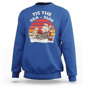 Funny Christmas In July Sweatshirt Tis The Sea Sun Santa At The Beach TS09 Royal Blue Print Your Wear