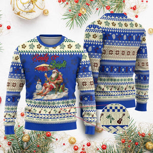 Tropical Xmas Ugly Christmas Sweater Sandy And Bright Santa At The Beach TS09 Blue Print Your Wear