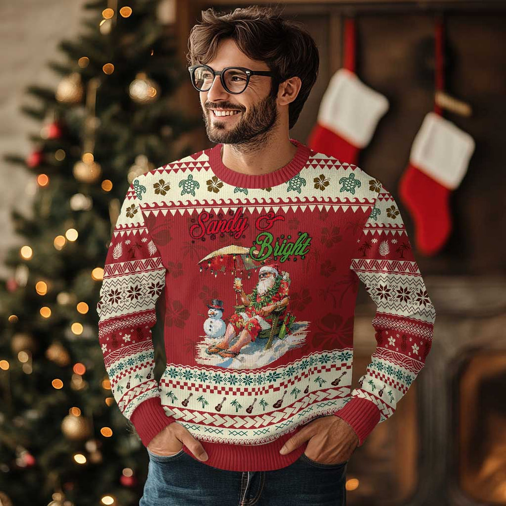 Tropical Xmas Ugly Christmas Sweater Sandy And Bright Santa At The Beach TS09 Hibiscus Print Your Wear