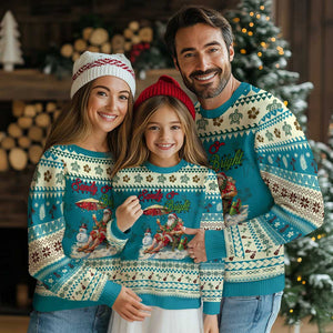 Tropical Xmas Ugly Christmas Sweater Sandy And Bright Santa At The Beach TS09 Teal Print Your Wear