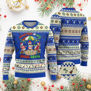 Funny Tropical Xmas Nurse Squad Ugly Christmas Sweater TS09 Blue Print Your Wear