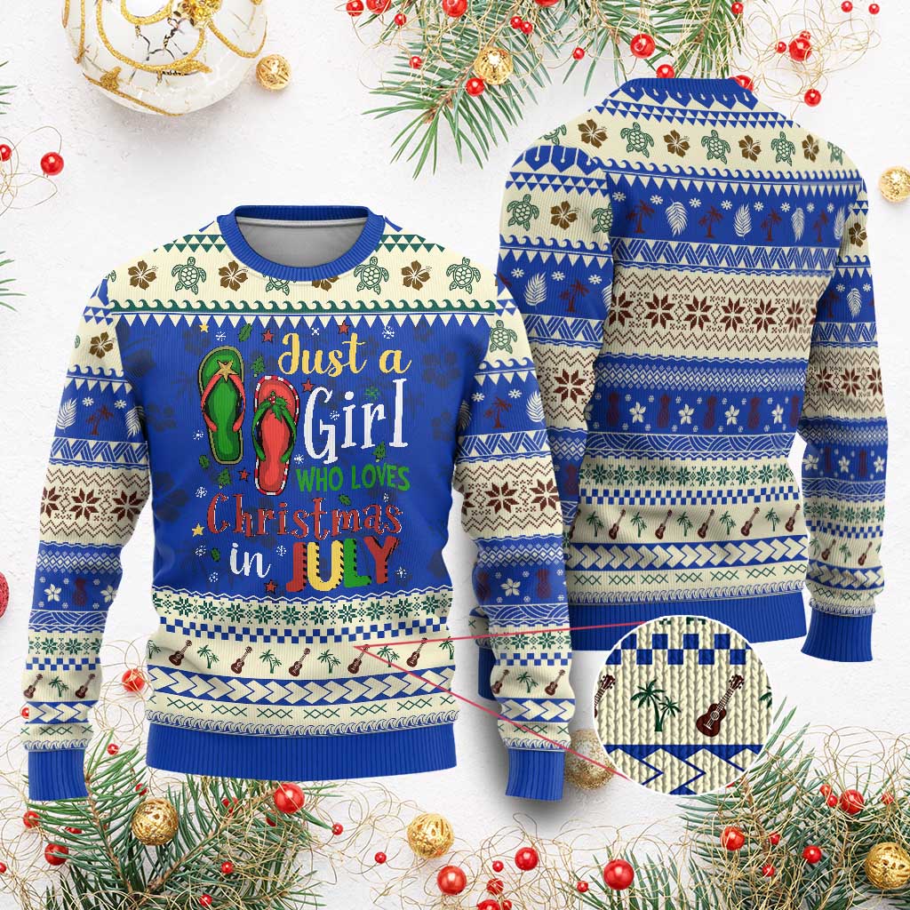 Just A Girl Who Loves Xmas In July Ugly Christmas Sweater TS09 Blue Print Your Wear