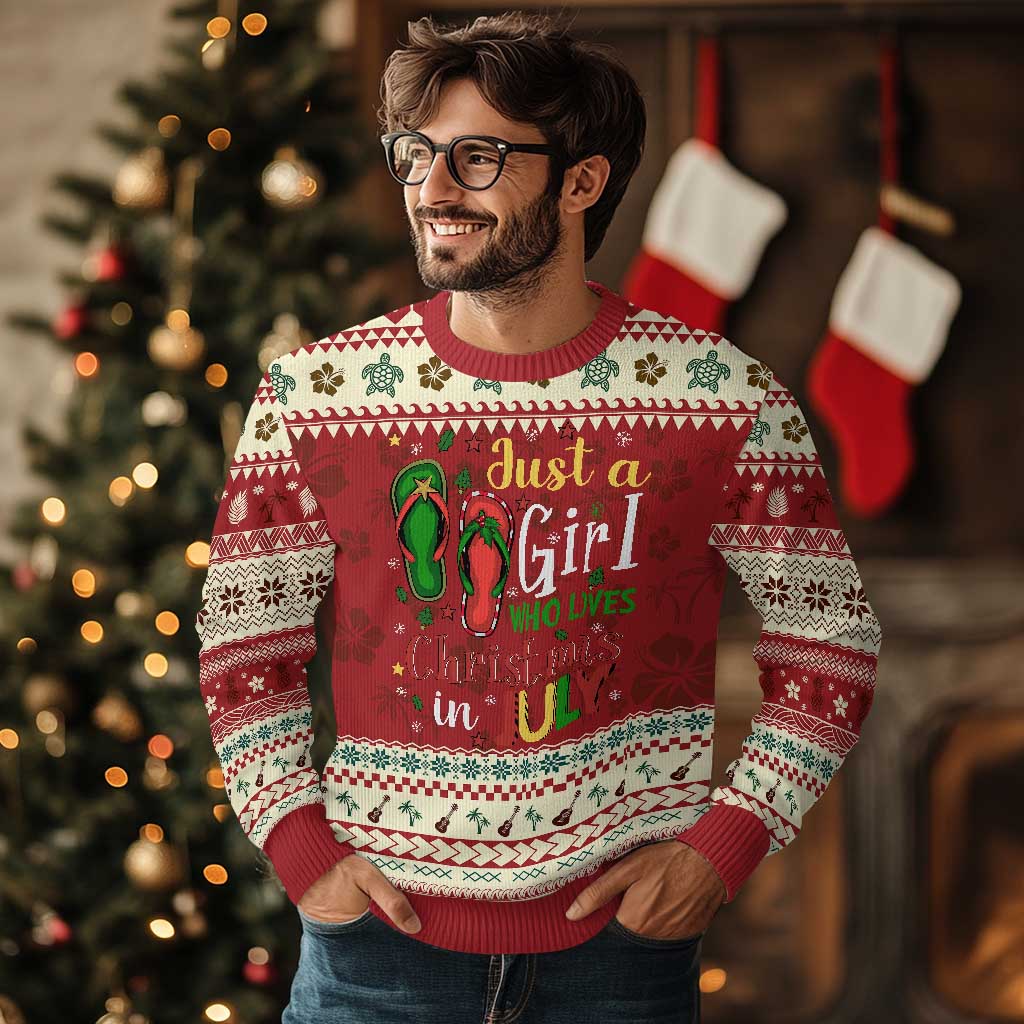 Just A Girl Who Loves Xmas In July Ugly Christmas Sweater TS09 Hibiscus Print Your Wear
