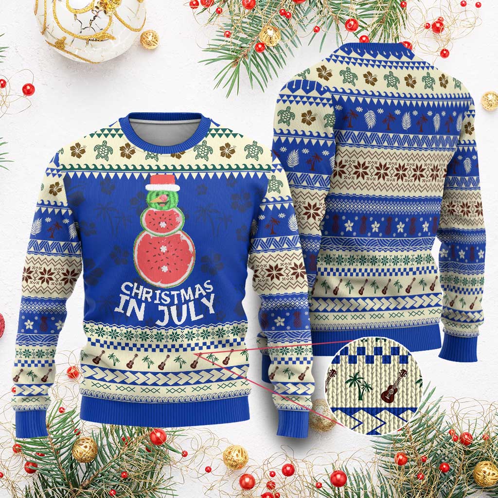 Funny Tropical Xmas Ugly Christmas Sweater Watermelon Summer Snowman TS09 Blue Print Your Wear