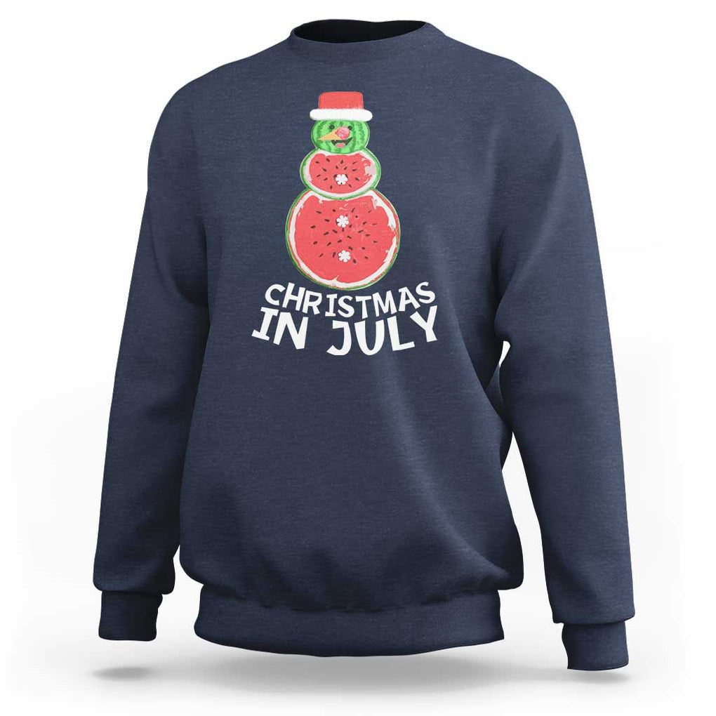 Funny Christmas In July Watermelon Summer Snowman Sweatshirt TS09 Navy Print Your Wear