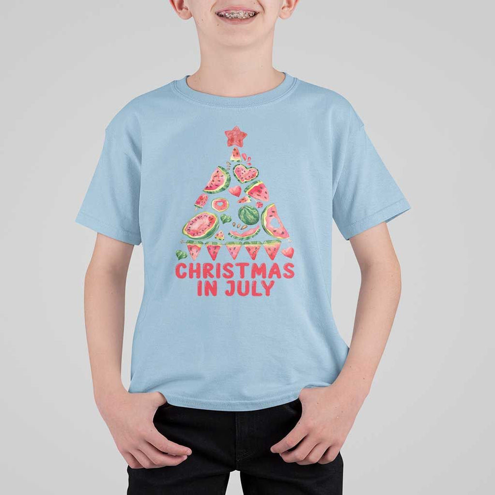 Christmas In July T Shirt For Kid Watermelon Summer Christmas Tree TS09 Light Blue Print Your Wear