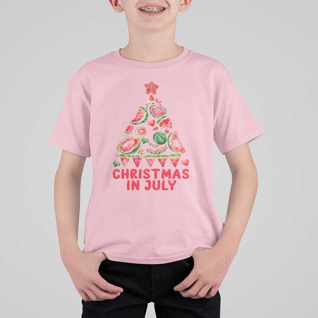 Christmas In July T Shirt For Kid Watermelon Summer Christmas Tree TS09 Light Pink Print Your Wear