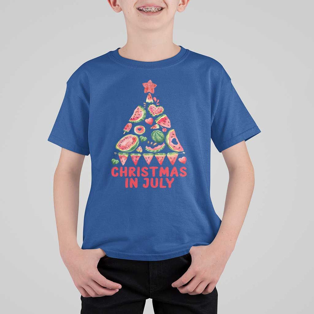 Christmas In July T Shirt For Kid Watermelon Summer Christmas Tree TS09 Royal Blue Print Your Wear