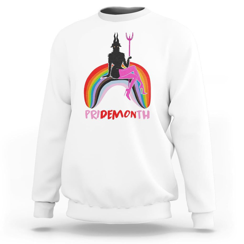 Funny LGBT Pride Sweatshirt Pride Demon Month Rainbow Slay Gay Evil TS09 White Print Your Wear