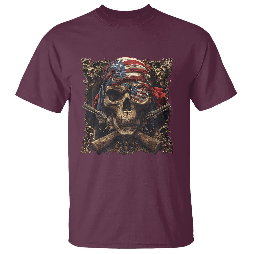 Funny Pirate 4th Of July T Shirt Patriotic America Flag Skull TS09 Maroon Print Your Wear