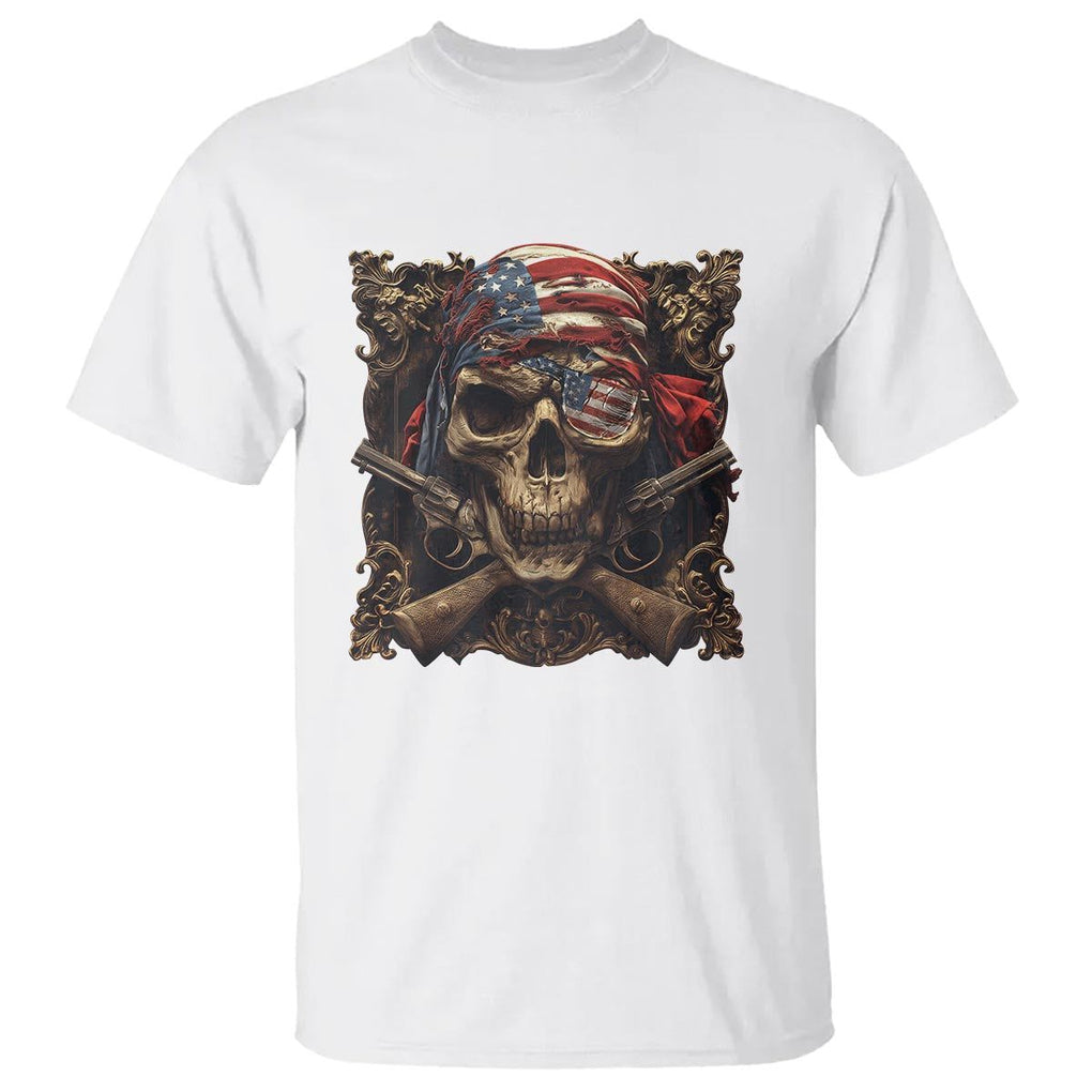 Funny Pirate 4th Of July T Shirt Patriotic America Flag Skull TS09 White Print Your Wear