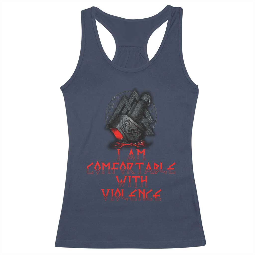 Viking Racerback Tank Top I Am Comfortable With Violence TS09 Navy Print Your Wear