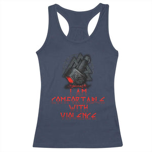 Viking Racerback Tank Top I Am Comfortable With Violence TS09 Navy Print Your Wear