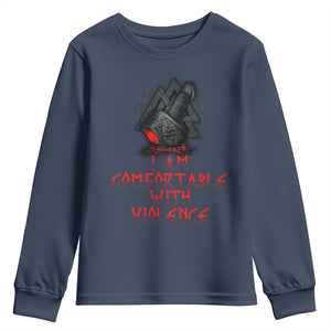 Viking Youth Sweatshirt I Am Comfortable With Violence TS09 Navy Print Your Wear